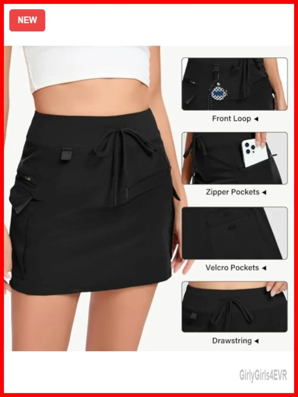 High Waisted Mini Skort with Zipper Pockets Athletic Golf Hiking Skirt 79%